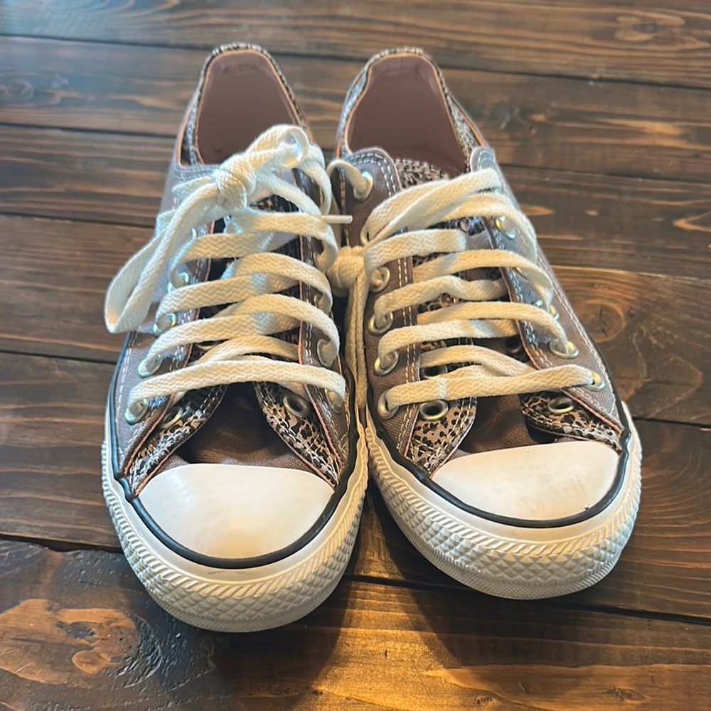 Brown and White Lace-Up Sneakers